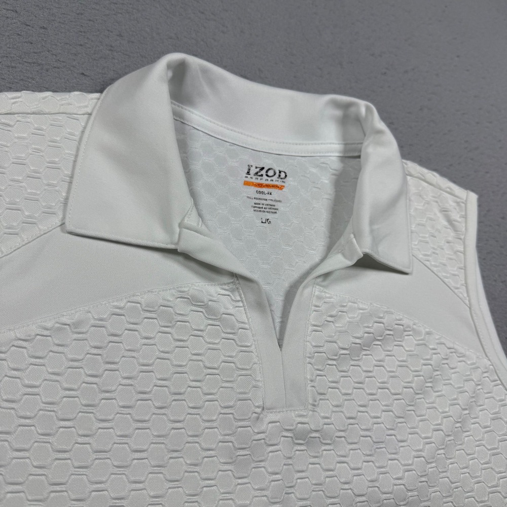 IZOD PerformX Movement Sleeveless Polo Shirt White Honeycomb Textured Large
